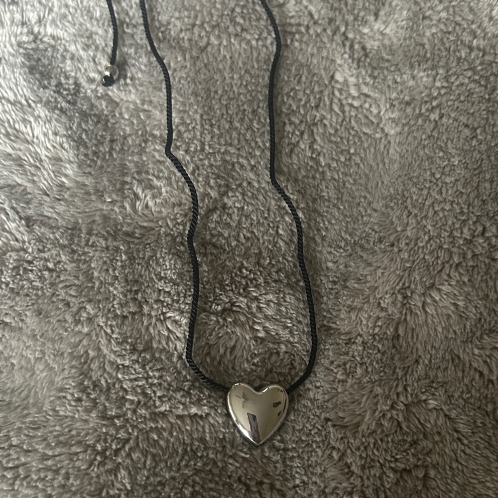 Park Lane Silver Heart Necklace on Black Cord